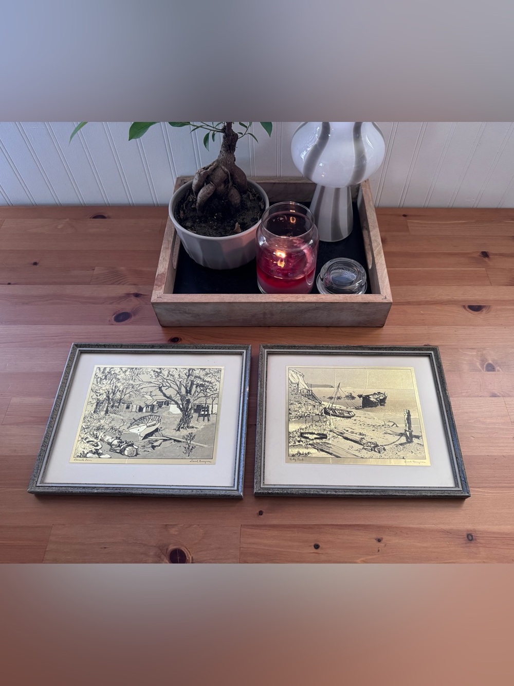 Set of Two Antique Gold Foil Sketches by Lionel Barrymore